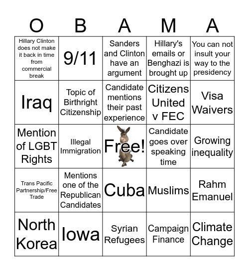 Democratic Debate 1/17 Card # 1 Bingo Card