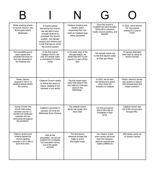 Dream Team Party Bingo Card