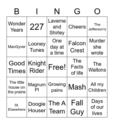 80s TV Show Themes Bingo Card