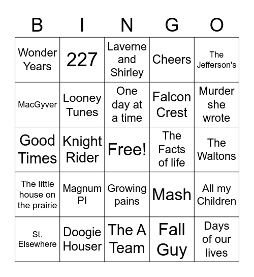 80s TV Show Themes Bingo Card