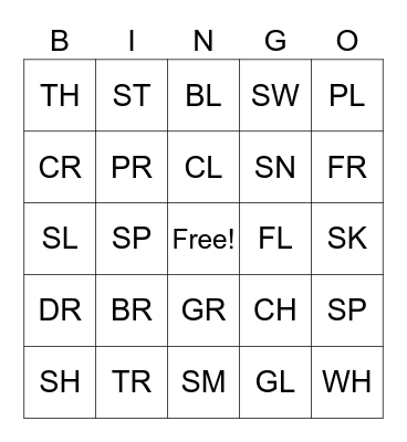 Digraphs/Blends Bingo Card