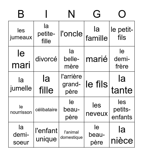 Les membres de la famille Bingo Card