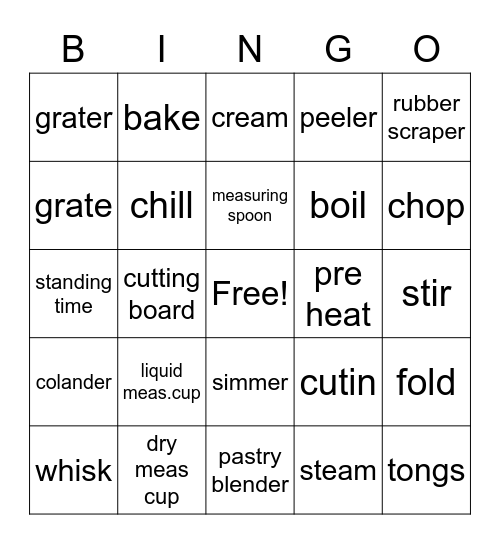 tools/terms Bingo Card