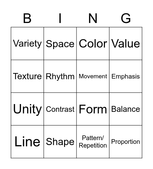 Elements & Principles Bingo Card