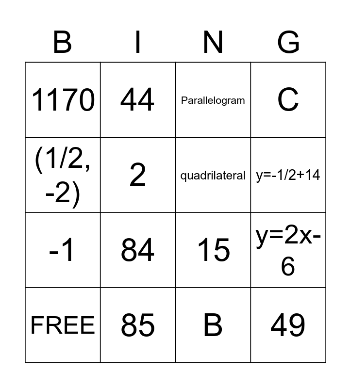 Unit 5 Bingo Card