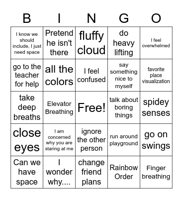 coping skills/conflict resolution Bingo Card