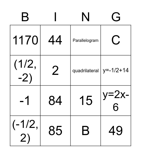 Unit 5 Bingo Card