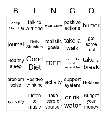 HEALTHY LIVING Bingo Card