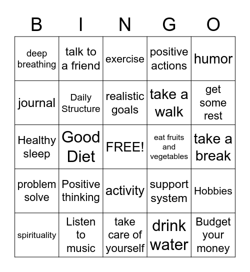 HEALTHY LIVING Bingo Card