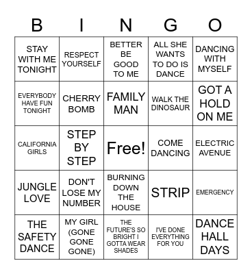 80'S HITS Bingo Card