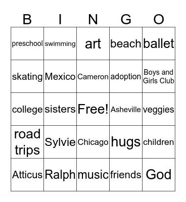 Amy's Birthday Bingo Card