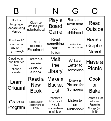 Summer Reading Bingo! Bingo Card