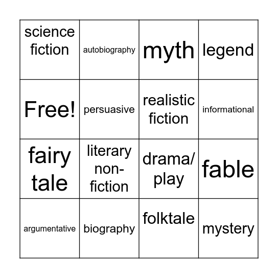 Genre Bingo Card