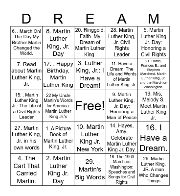 MLK BOOK BINGO Card