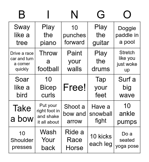 Let's Get Moving! Bingo Card