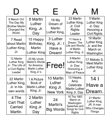 MLK BOOK BINGO Card