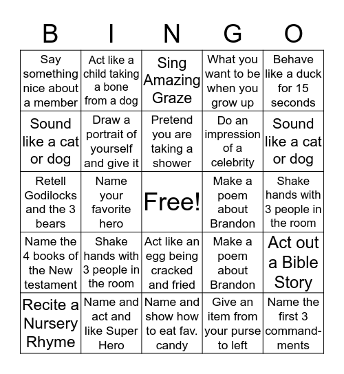 Action BINGO Card