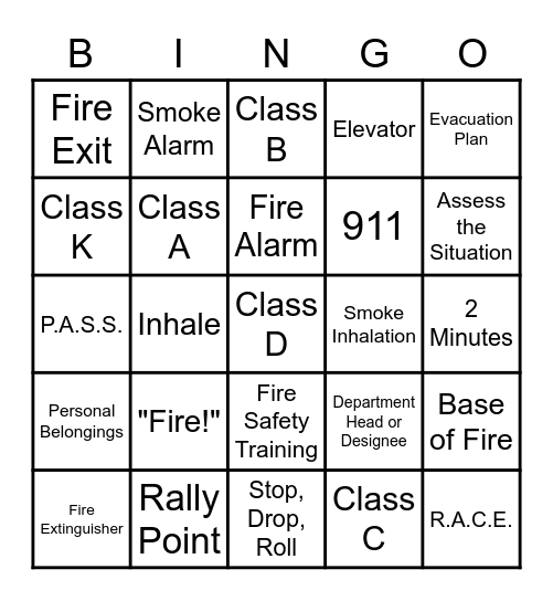 Fire Evacuation Bingo Card