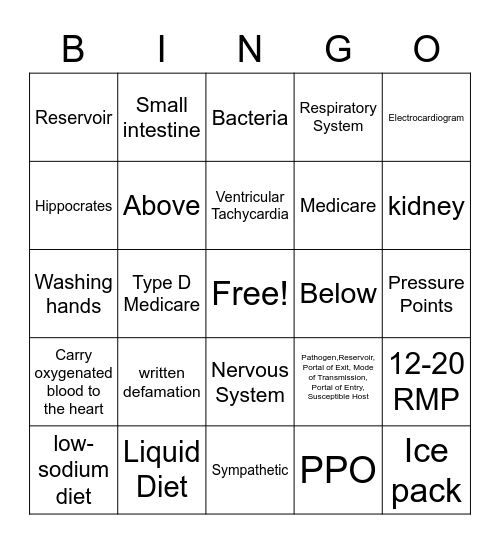 Health Science Bingo Card