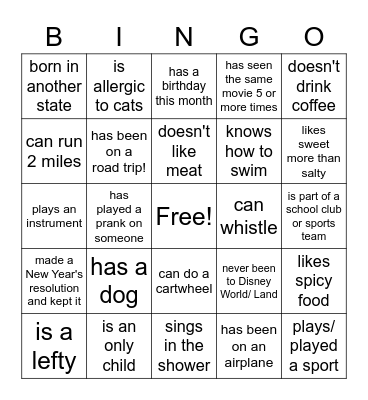Human Bingo Card