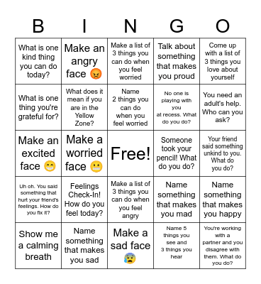 Social Emotional Bingo! Bingo Card
