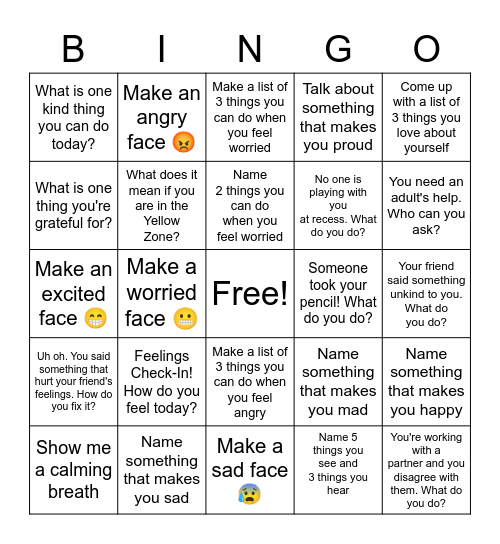 Social Emotional Bingo! Bingo Card