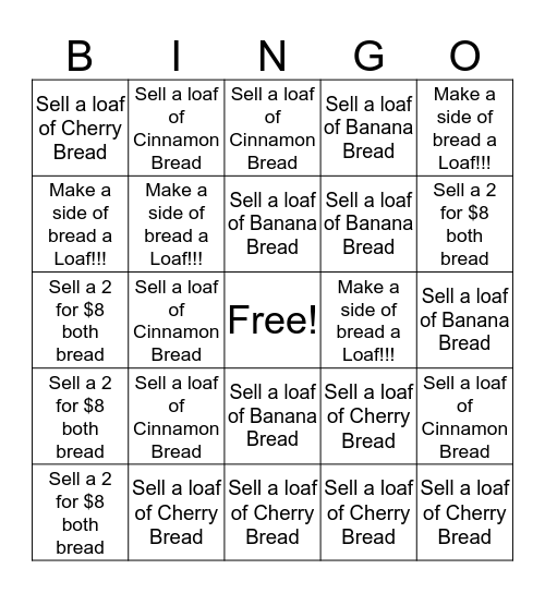Bread Bingo Card