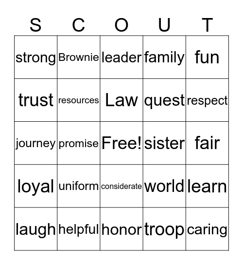 Brownie Bingo Card