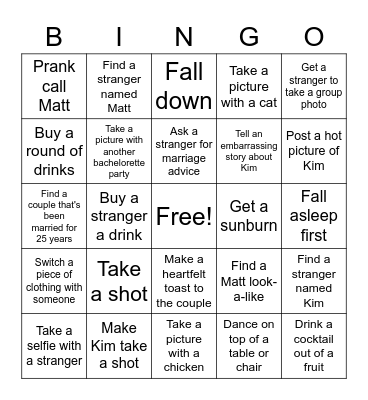 BINGO BONGO FOR KIM Bingo Card