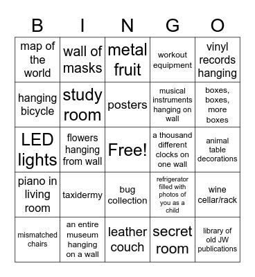 things in your house Bingo Card