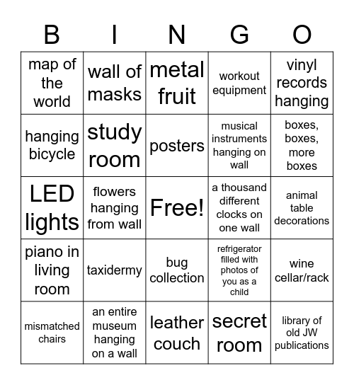things in your house Bingo Card