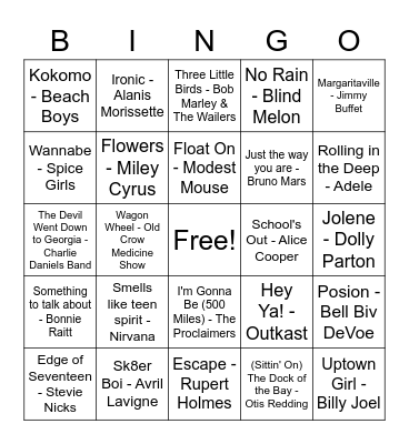 Scoot Music Bingo - Chart Toppers Bingo Card