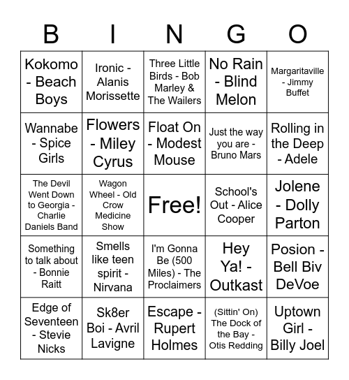 Scoot Music Bingo - Chart Toppers Bingo Card