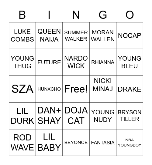 MUSIC Bingo Card