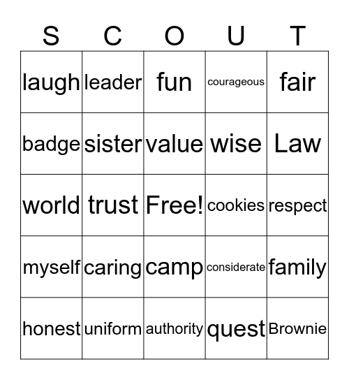 Brownie Bingo Card