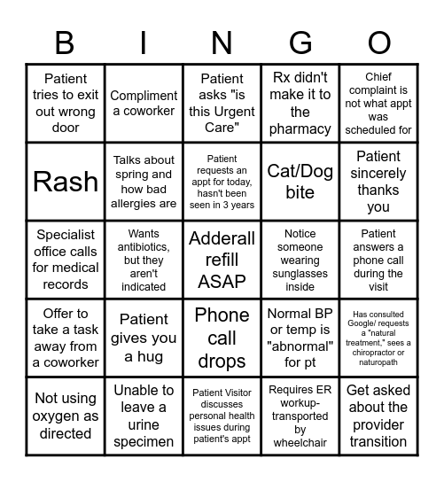 Primary Care Bingo Card