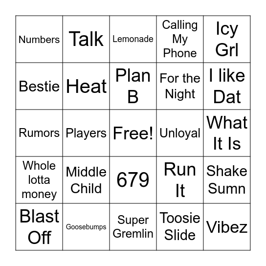 CIS Music Bingo Card