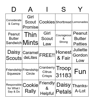 Daisy Bingo Card