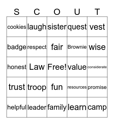 Brownie Bingo Card