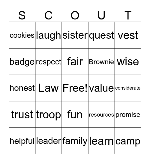 Brownie Bingo Card