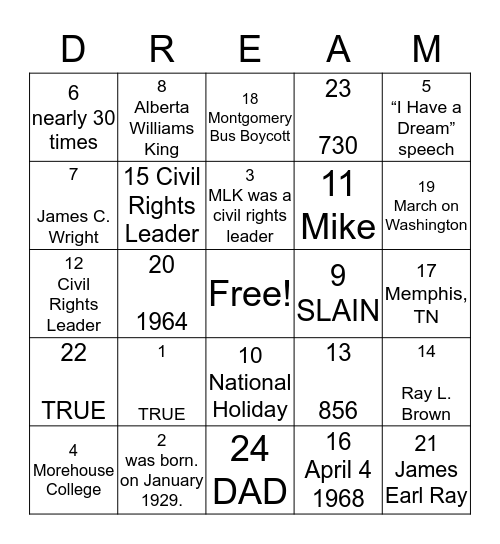 MLK BOOK BINGO Card