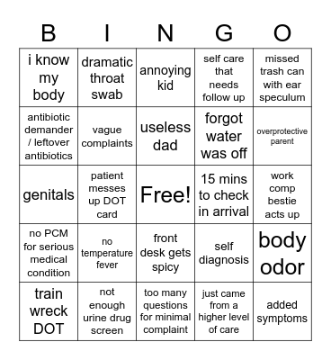 Urgent Care Bingo 5.16.2023 Bingo Card