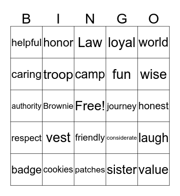Brownie Bingo Card