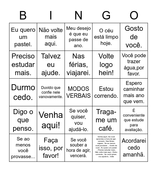VERBOS Bingo Card