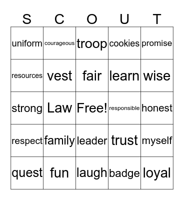 Brownie Bingo Card