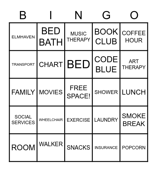 NURSING HOME BINGO Card