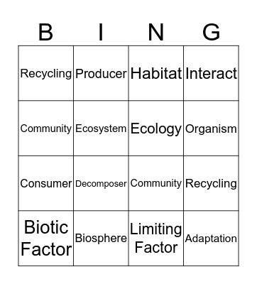 ECOLOGY Bingo Card