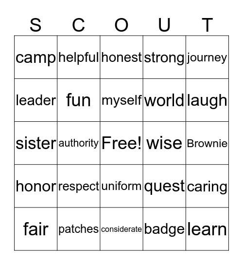 Brownie Bingo Card
