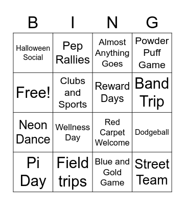 Falcon Camp Bingo Card