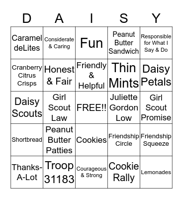 Daisy Bingo Card